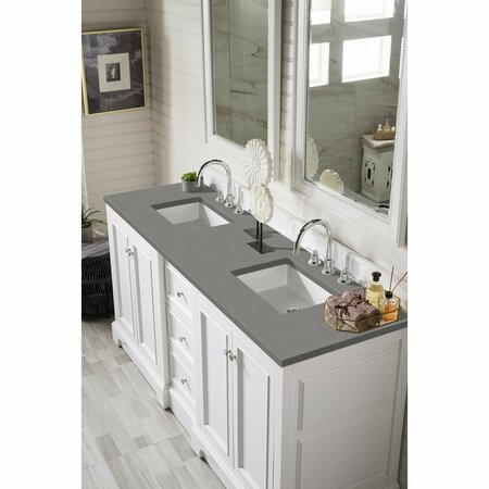 James Martin Vanities De Soto 72in Double Vanity, Bright White w/ 3 CM Grey Expo Quartz Top 825-V72-BW-3GEX